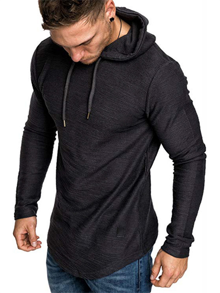 Men's Autumn New Fashion Solid Color Patchwork Leather Irregular Hem Hooded Long Sleeve Temperament Commuter Hoodie