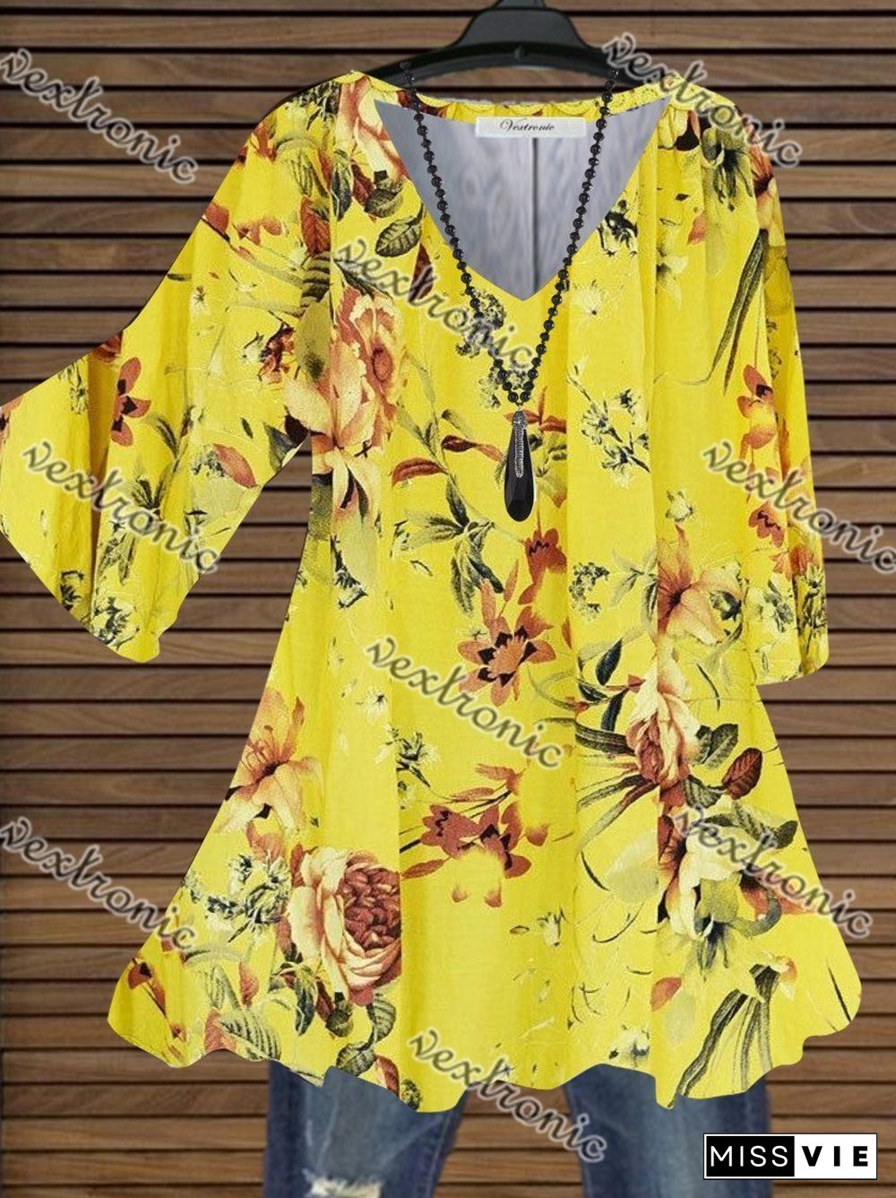 Women Casual Half Sleeve V-neck Floral Printed Top