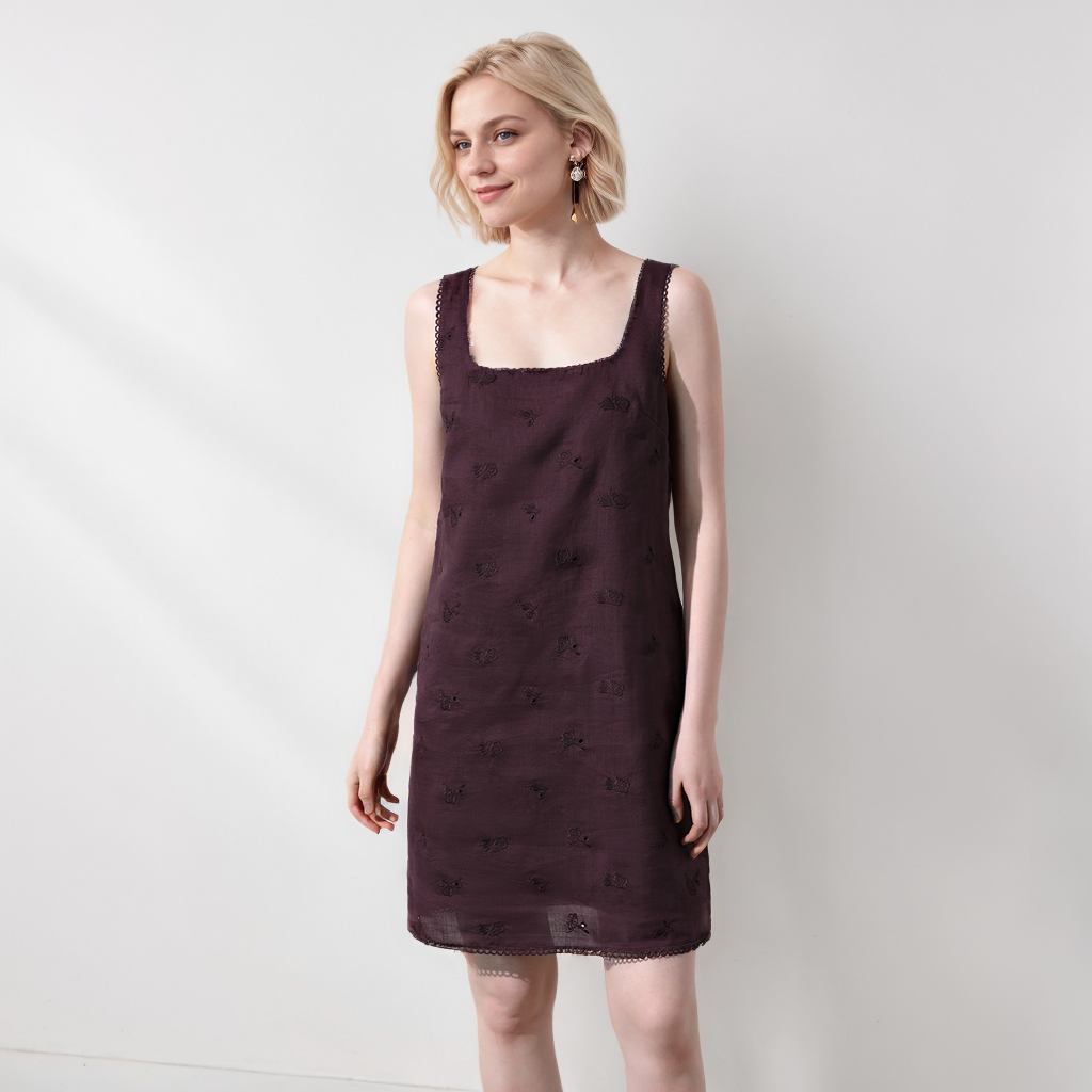 Pure Ramie Embroidered Sleeveless Dress Slim Fit REAL SILK LIFE
