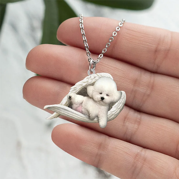 Bichon frise Sleeping Angel Stainless Steel Necklace