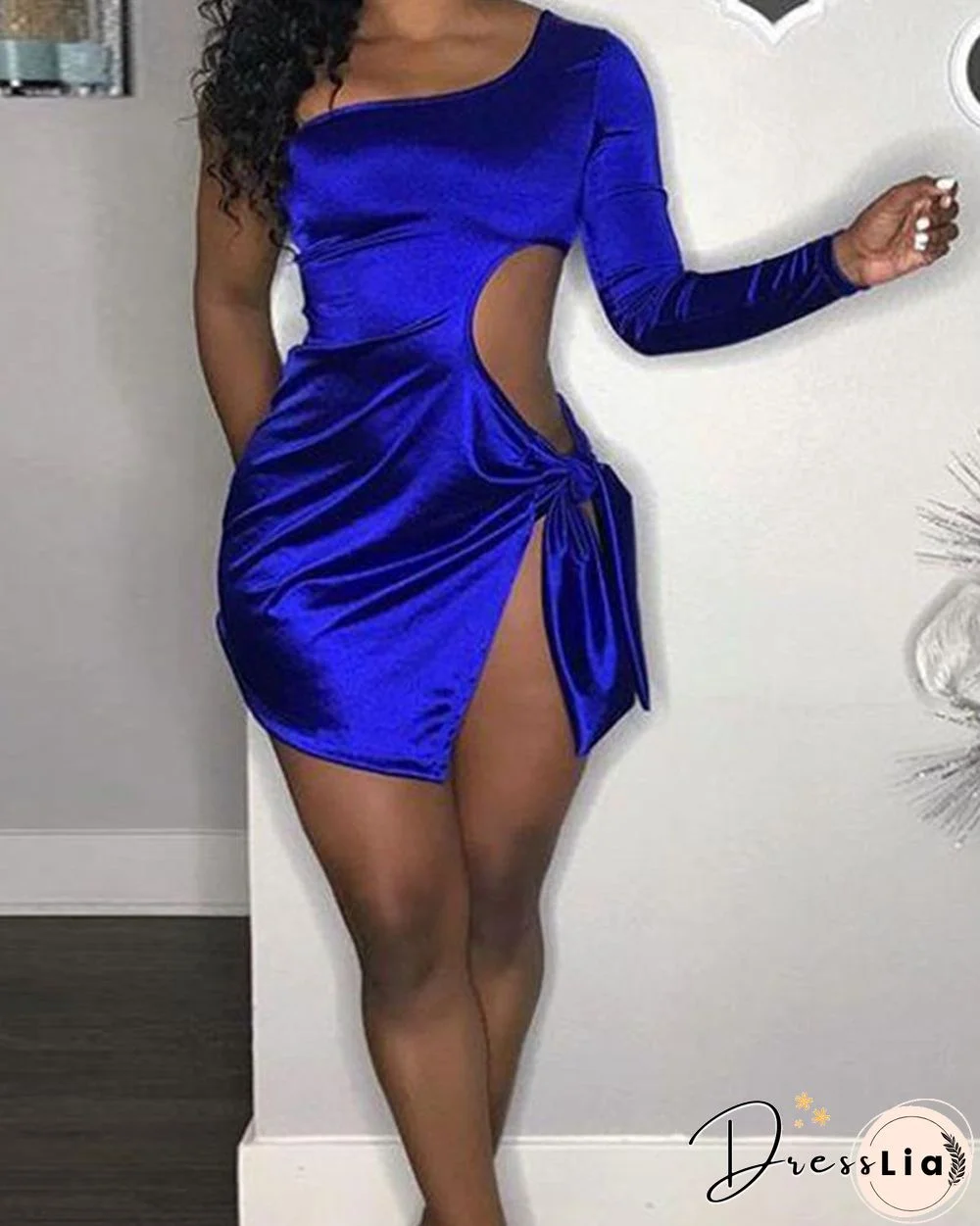 Solid One Shoulder Cutout Mini Dress