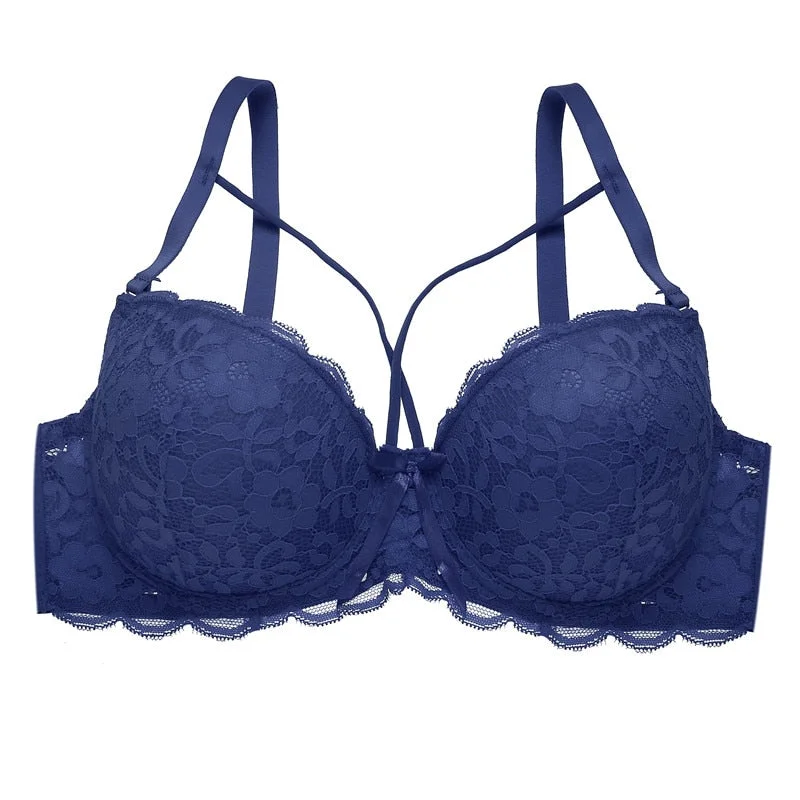 FINETOO Sexy Lace Bra Fashion Racerback Floral Bras For Women B C Cup Underwire Lingerie Bralette Female Bow Brallete Brassiere