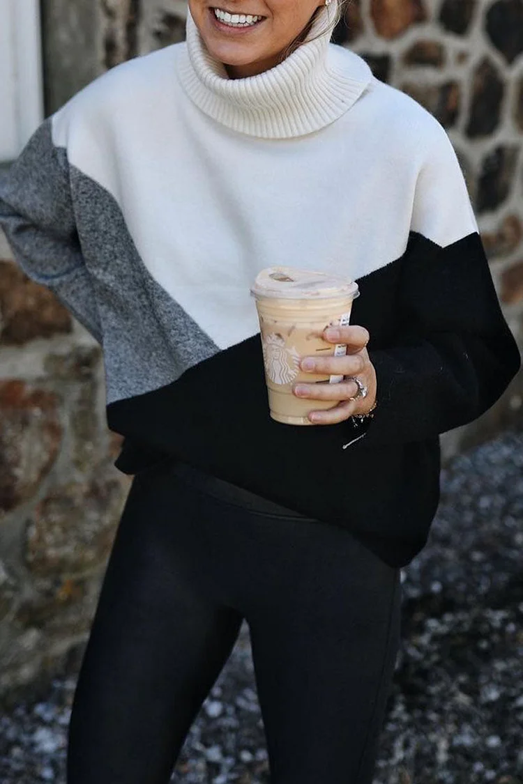 Fashion Casual Solid Split Joint Turtleneck Tops