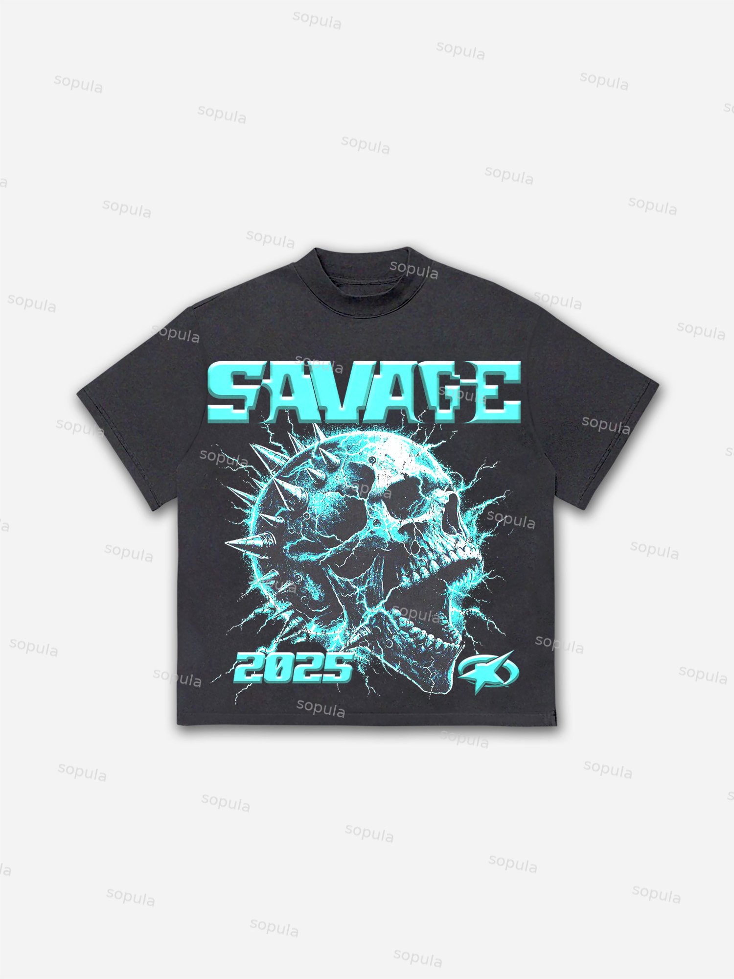 Savage Lightning Skull Print Cotton T-shirt - SOPULA