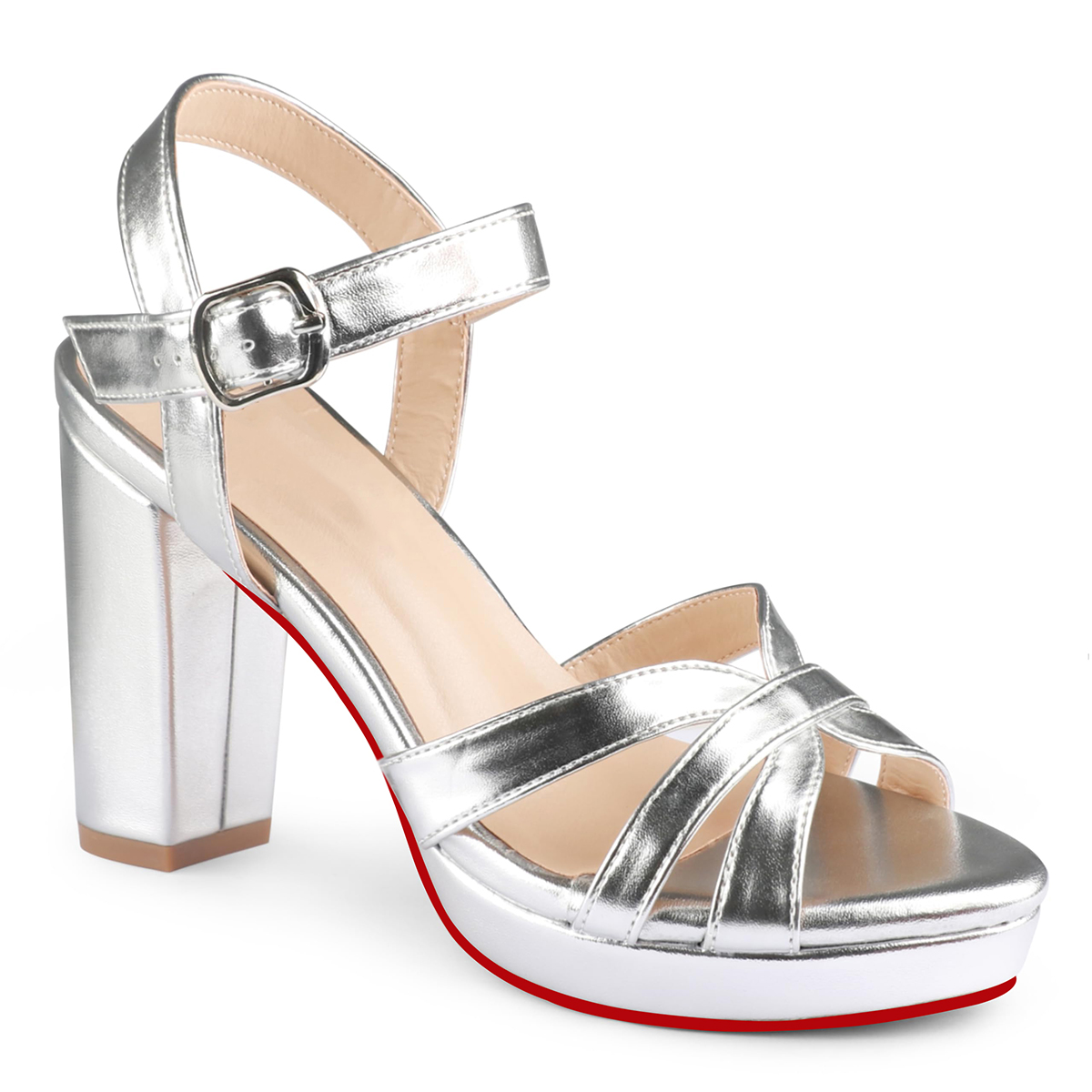 95mm Women's Red Bottom Platform Chunky Heels Ankle Strap Block Heeled Sandals Party Wedding Shoes-MERUMOTE