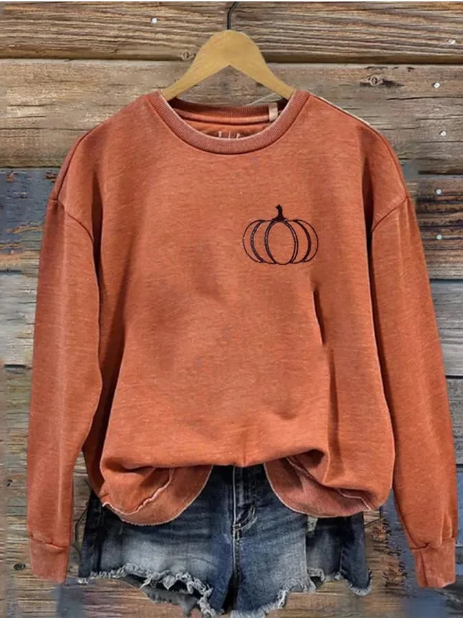 Vintage Pumpkin Print Long Sleeve Sweatshirt