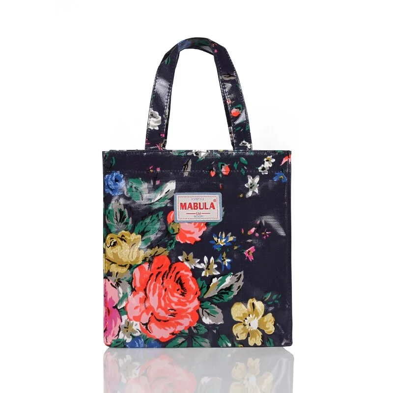 Original PVC Canvas Women Reusable Shopping Bag Eco Friendly Flower Shopper Bag Waterproof Handbag Lunch Tote Shoulder Bag