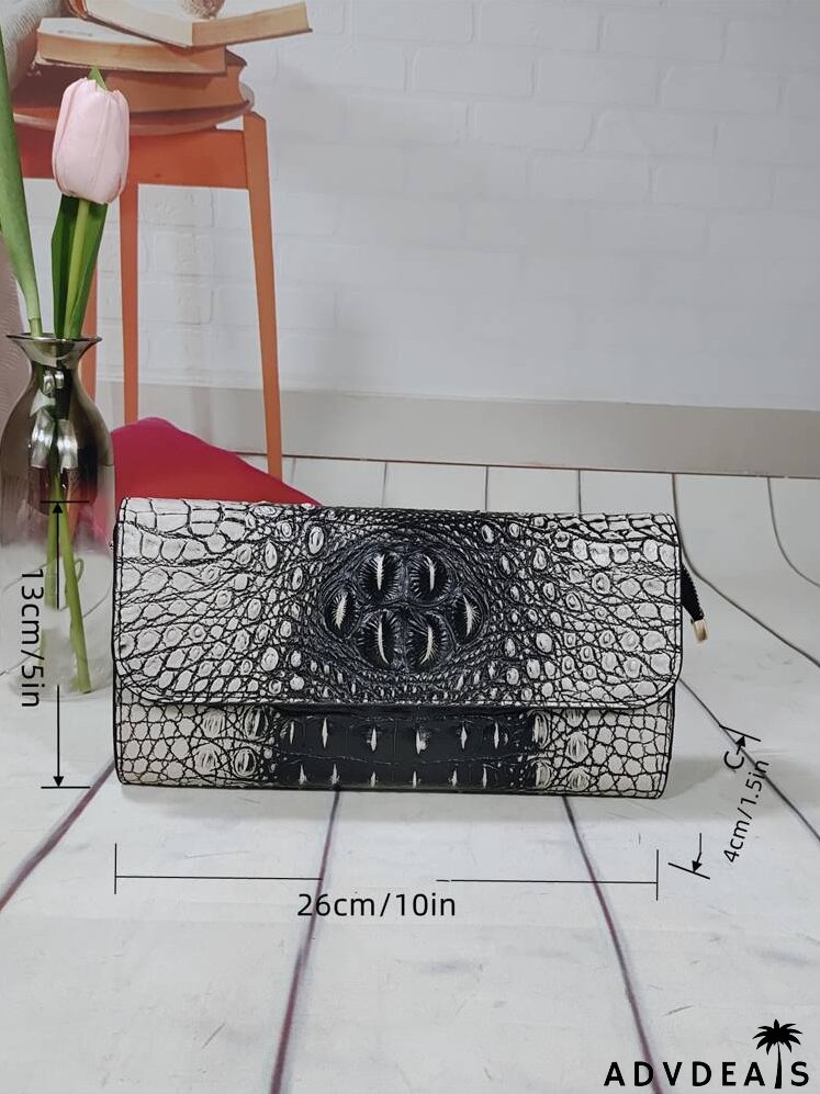 Crocodile Embossed Flap Square Bag