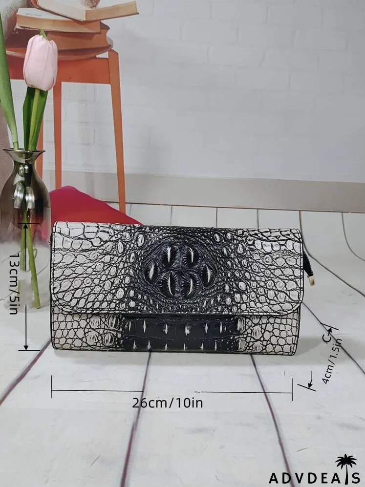 Crocodile Embossed Flap Square Bag