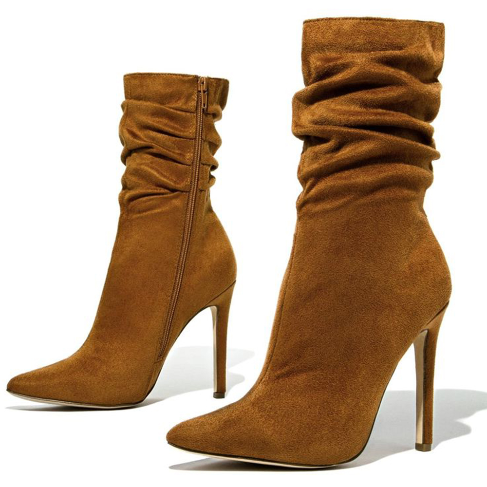 Brown Vegan Suede Closed Toe 4'' Stiletto Heel Ankle Boots Nicepairs