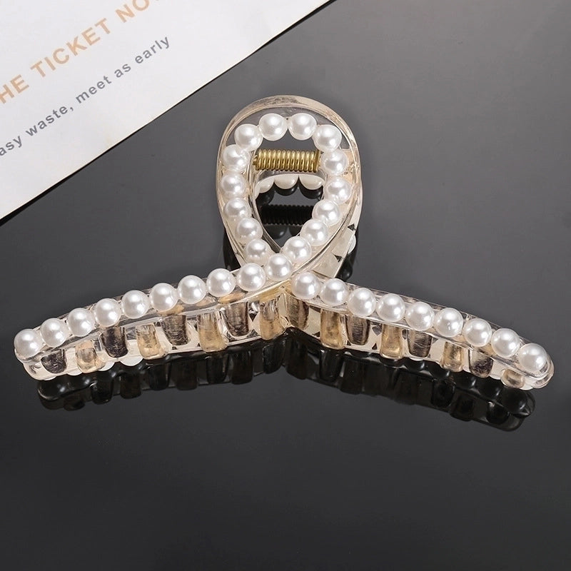 Fashion Geometric Square Heart Shape Arylic Imitation Pearl Hollow Out Hair Claws 1 Piece2