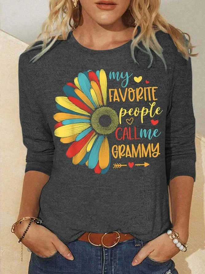 Mother's Day Women's Colorful Sunflower Letter Print Long Sleeve Top
