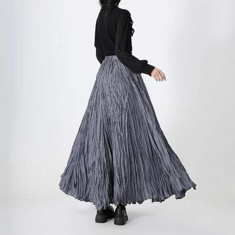 Irregularly Pleated High-Waisted Hem Skirt
