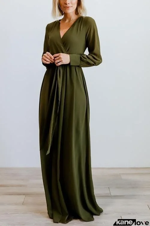 Button Puff Sleeve Belted Maxi Dress