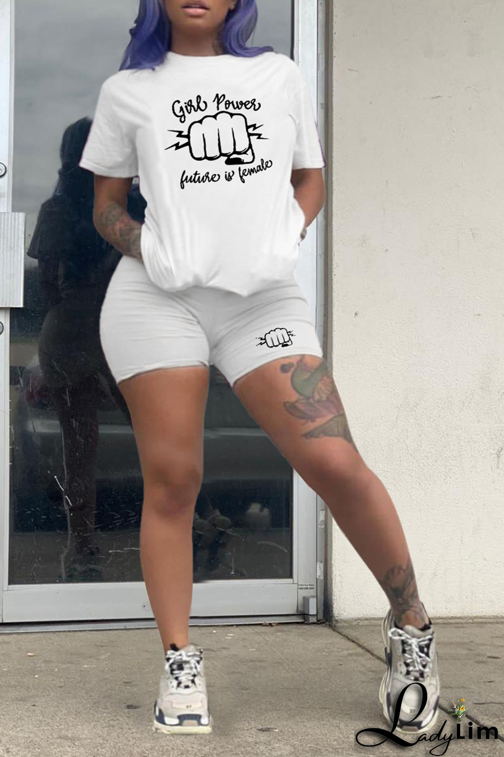 White Casual Print Patchwork O Neck Short Sleeve Two Pieces