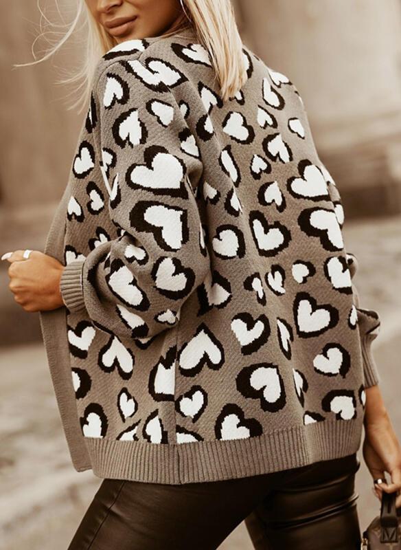  thdmladies Heart-shaped Print Casual Cardigan thedmladies