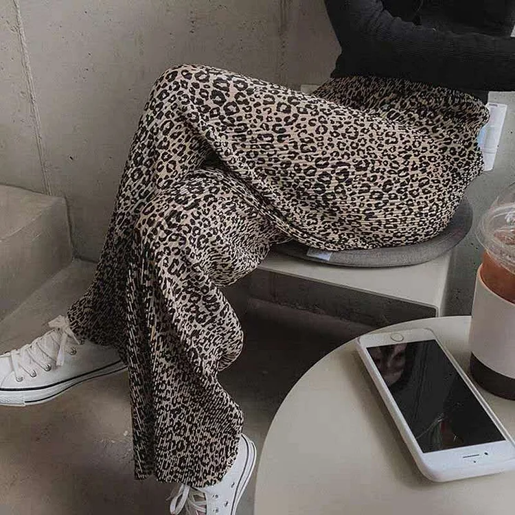 Loose Leopard Print Wide-Leg Pants - yankia