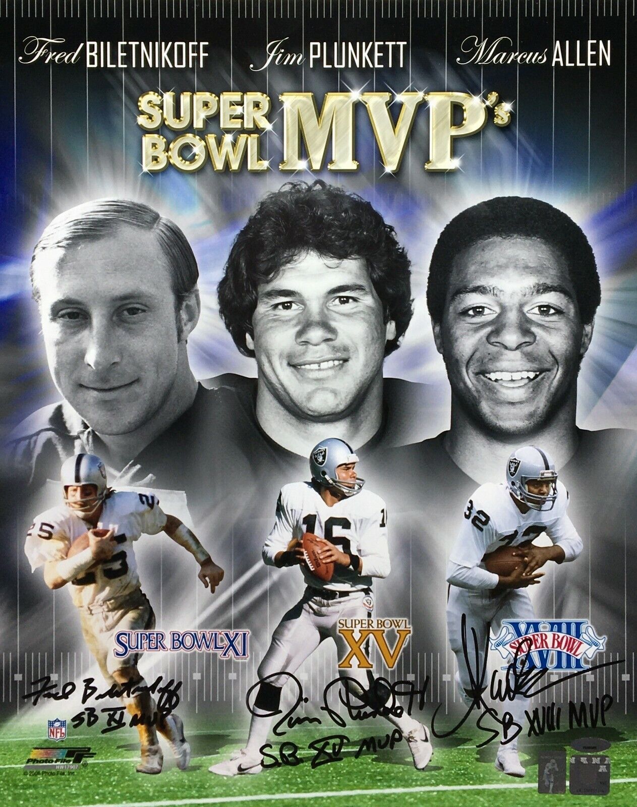 Fred Biletnikoff Jim Plunkett Marcus Allen Signed SB MVP 16x20 Photo Poster painting Tri-Star