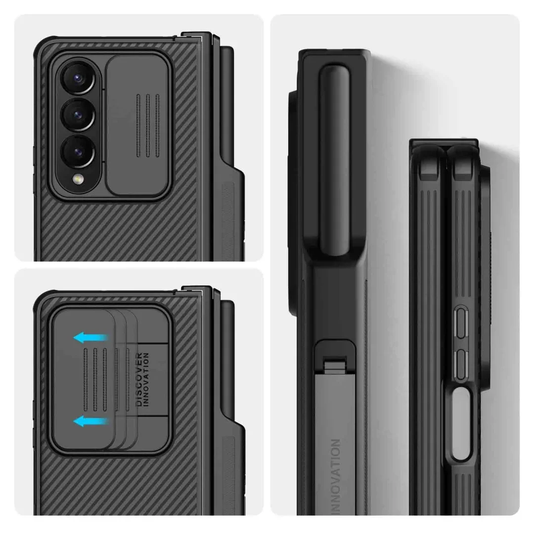 Suitable For Samsung Z Fold 4/5Lens Slide Cover Anti Peep Phone Case With Pen Holder
