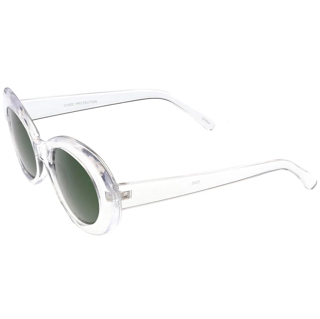 Large Retro Mod Oval glasses Thick Frame Wide Arms Neutral Colored Lens 53mm