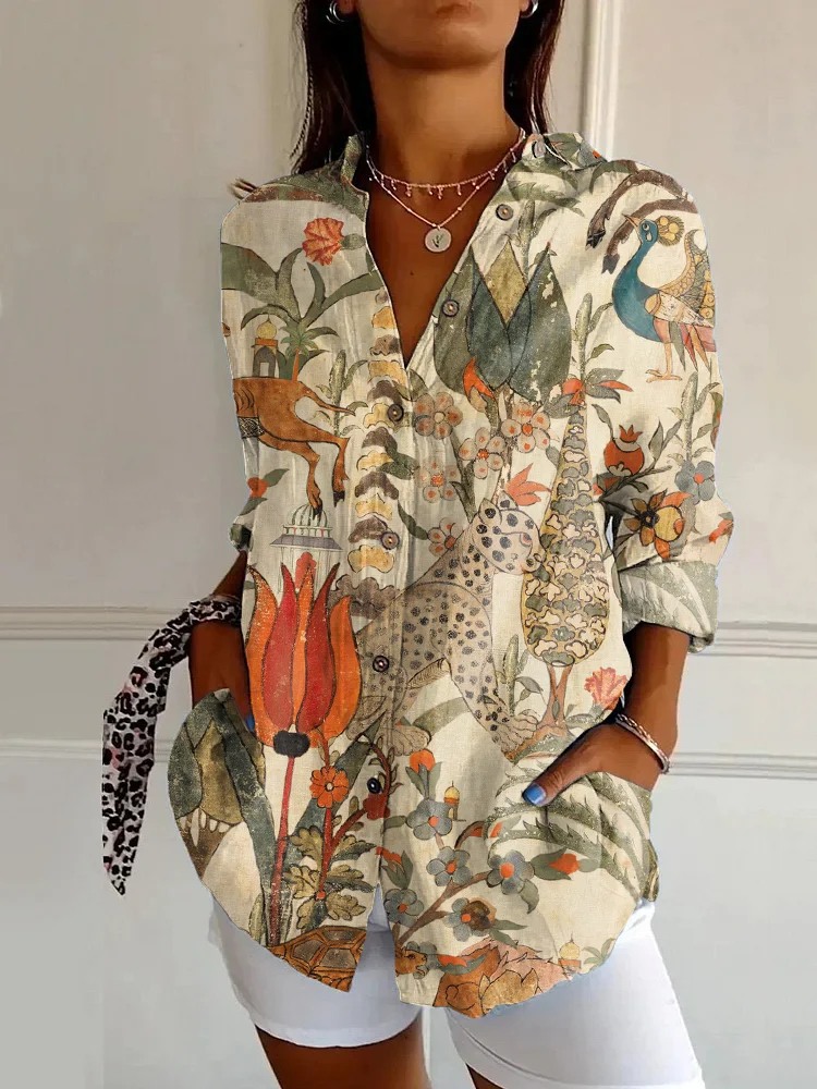 Animal Leopard Floral Art Vintage Long Sleeve Shirt