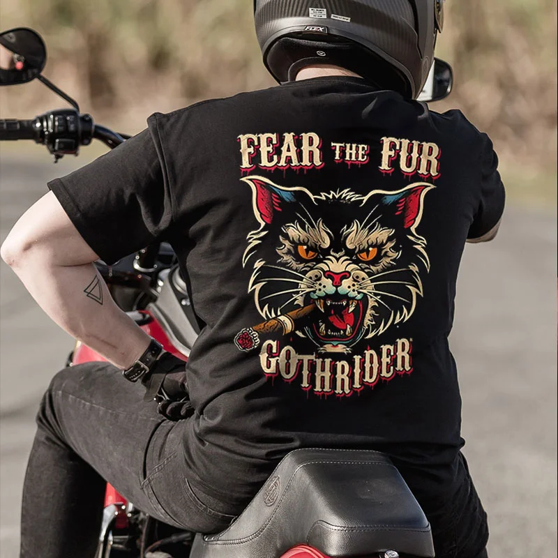 FEAR THE FUR GOTH RIDER Black Cat Print Men's T-shirt