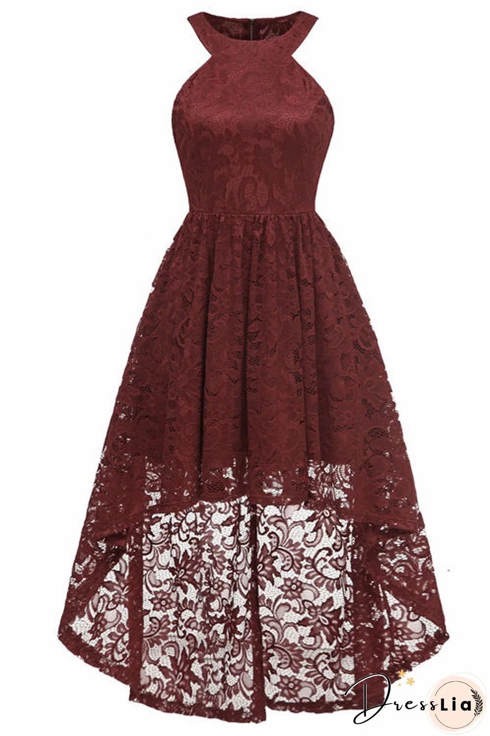 Dark Navy High Low Cut Out Lace Prom Dress