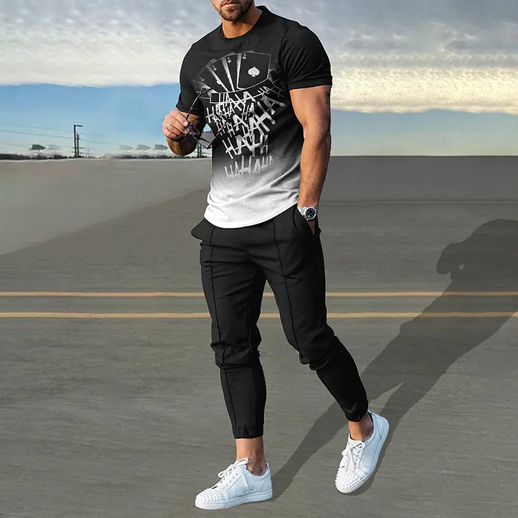 BrosWear Gradient Poker Print T-Shirt And Pants Co-Ord