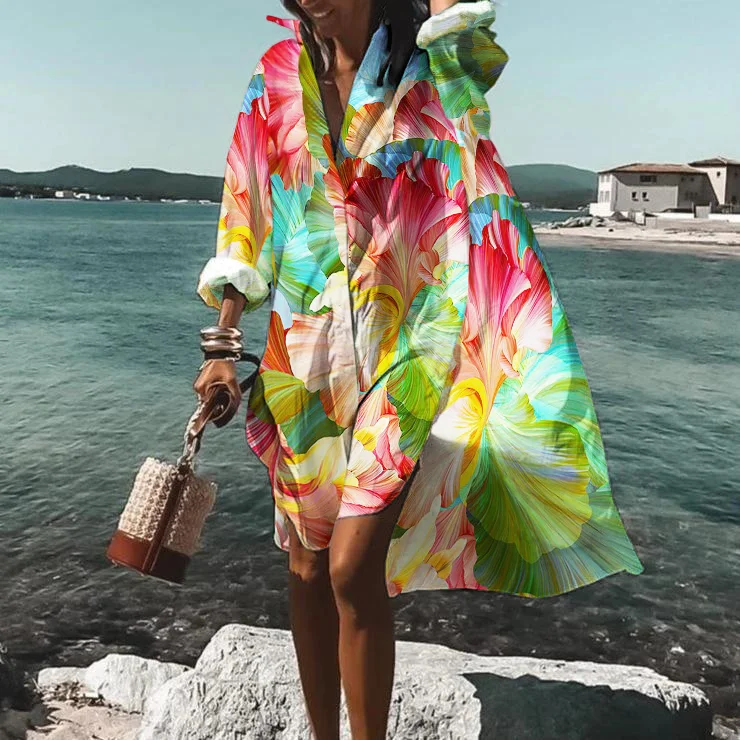 Casual Colorful Print Resort Midi Dress
