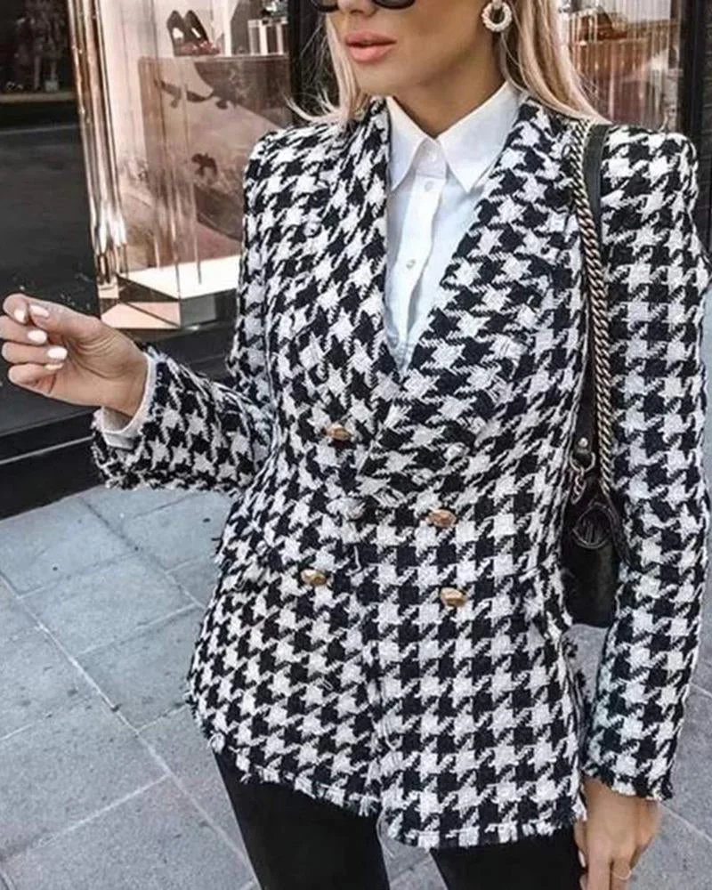 HOUNDSTOOTH TWEED DOUBLE BREASTED BLAZER