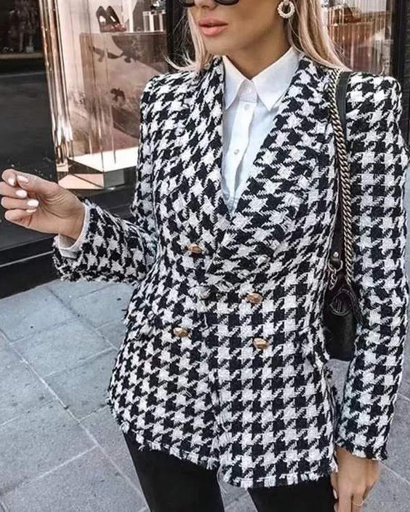 HOUNDSTOOTH TWEED DOUBLE BREASTED BLAZER
