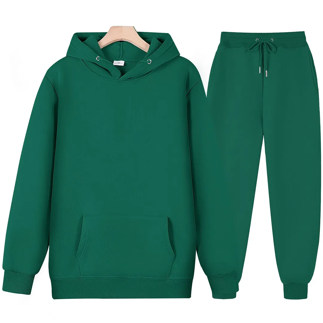 Men's Tracksuit Women Autumn Winter Fashion Fleece Pullovers Casual Sportswear Long Sleeve Solid Loose Hoodies Long Pants Suit