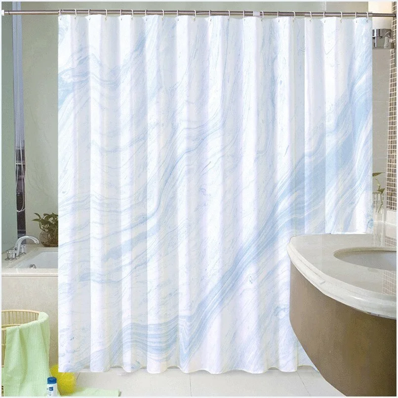 Marble Striped Shower Curtain Blue Black Simple Design Wave Bathroom Accessories Decorative Waterproof Screen With Hook