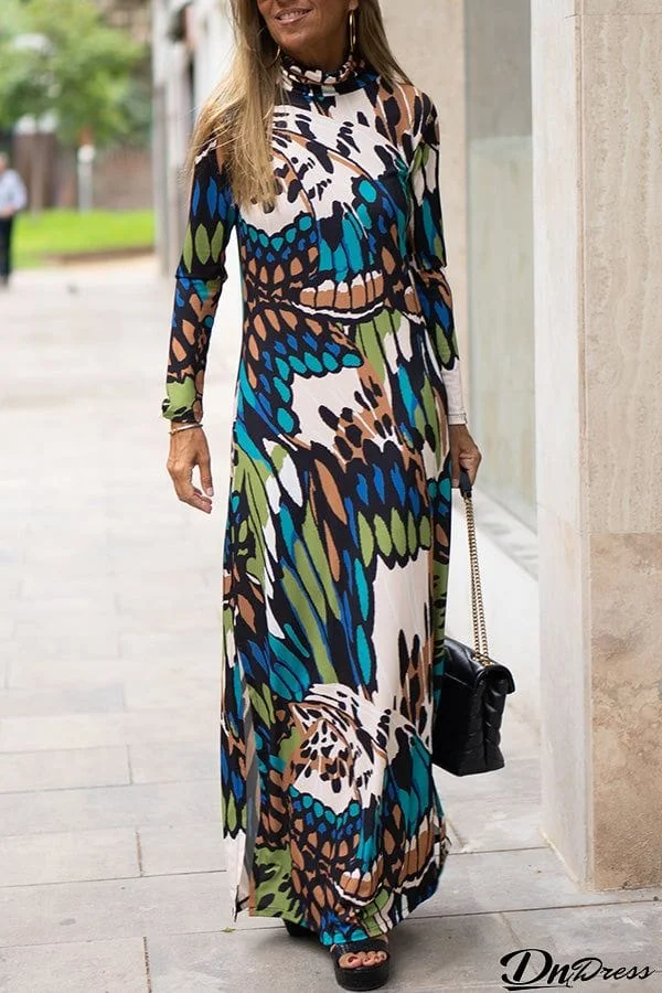 Printed high neck dress
