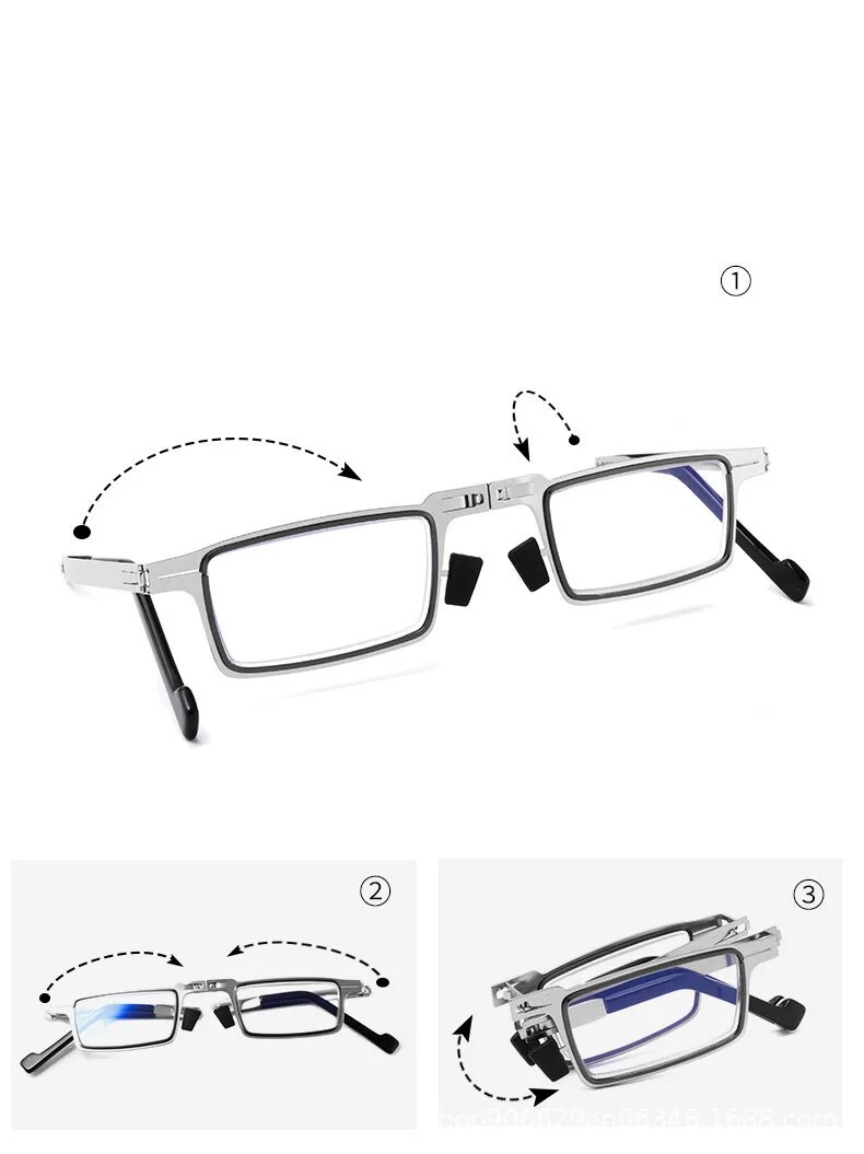 Likron Watches Steel Metal Folding Reading Glasses with Blue Light Filter and Portable Case