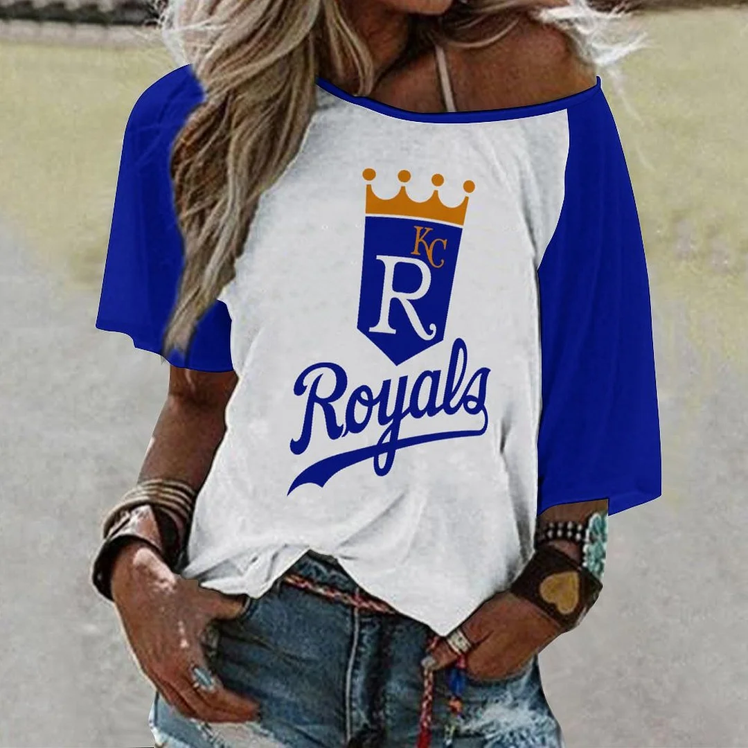 Shoulder Off  Loose Short Sleeve Casual T-shirt for Women Printed with Pattern,Blue,Light Blue,Gold,White