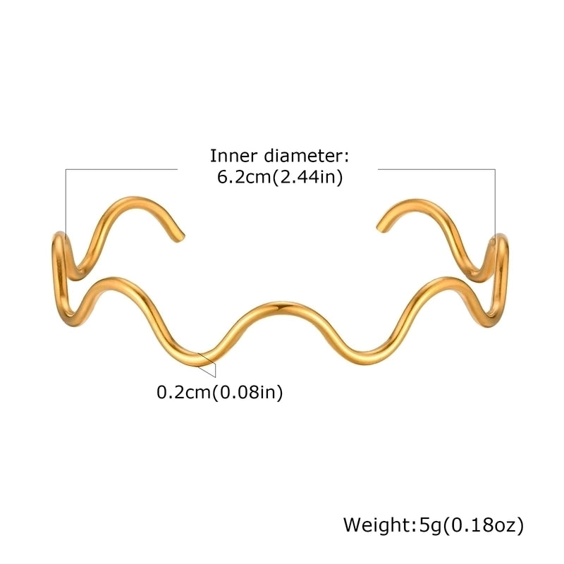 IG Style Minimalist Waves 304 Stainless Steel 18K Gold Plated Bangle Earrings Necklace