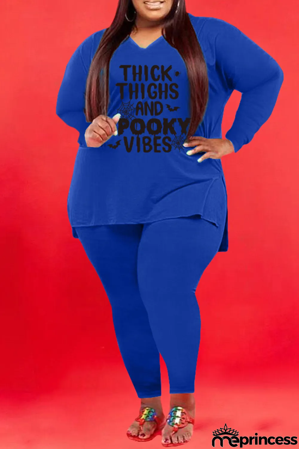 Red Fashion Casual Letter Print Basic V Neck Plus Size Two Pieces
