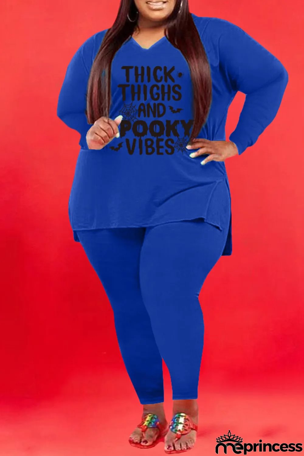 Red Fashion Casual Letter Print Basic V Neck Plus Size Two Pieces