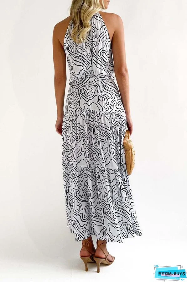 Elegant Loose Fashion Trend Print Lace Up Swing Dress