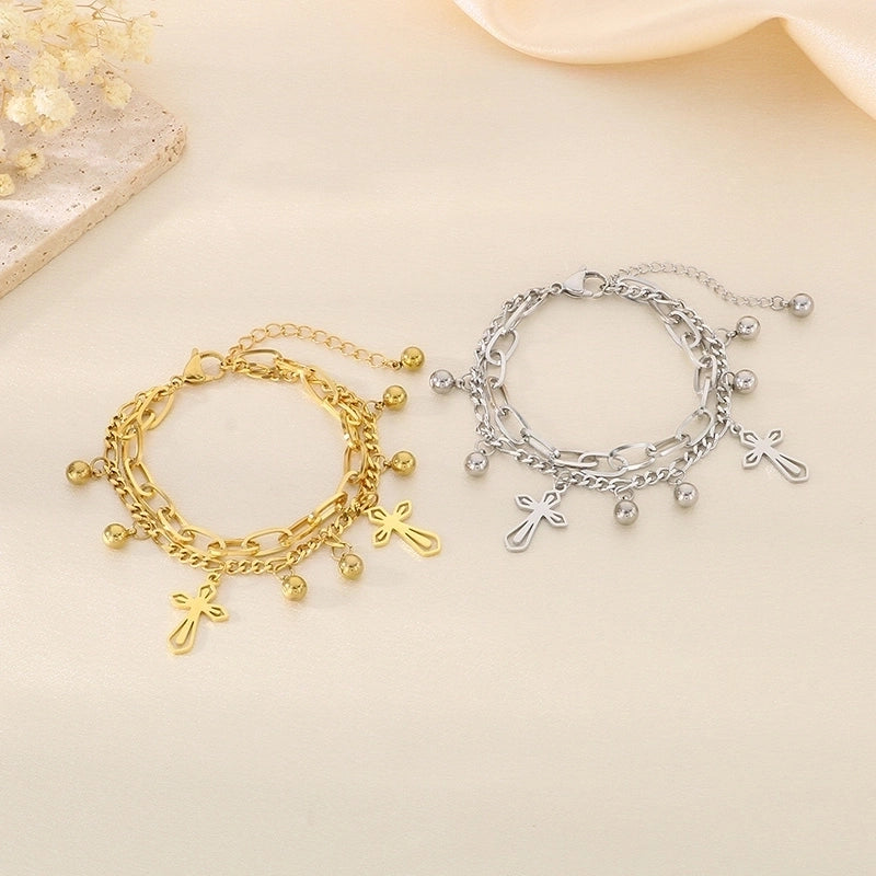 Elegant Minimalist Streetwear Cross 304 Stainless Steel 18K Gold Plated Bracelets In Bulk