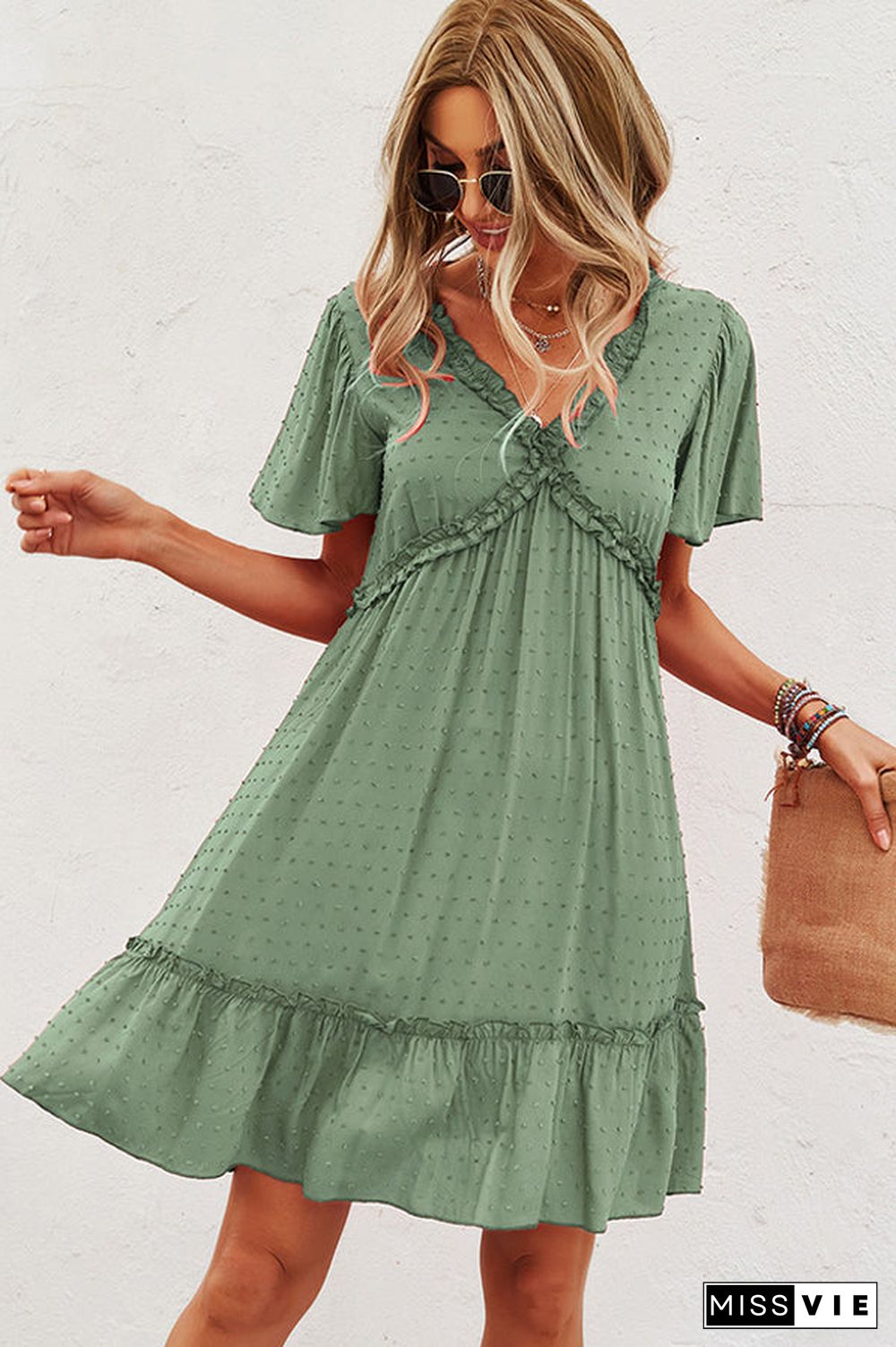 Fashion V Neck High Waist Casual Dress