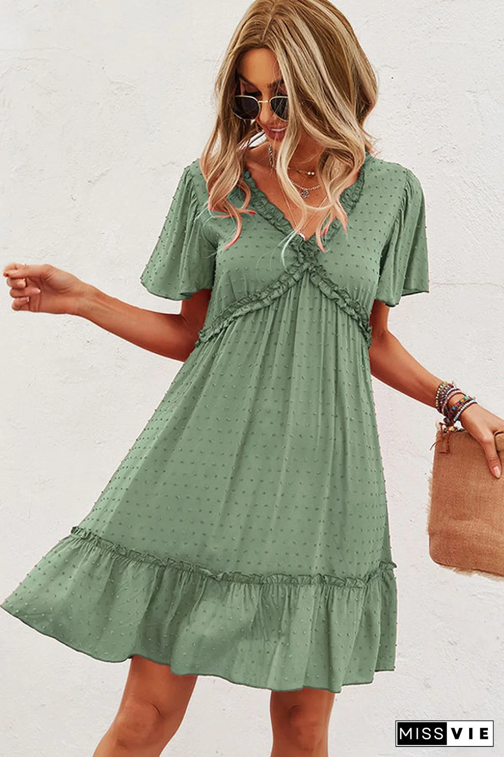 Fashion V Neck High Waist Casual Dress