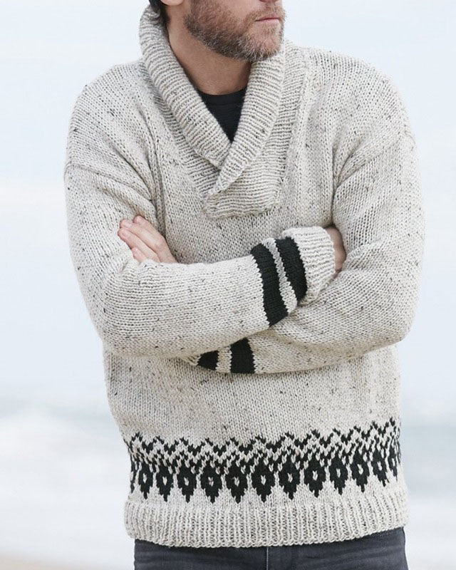 Men's Long Sleeve Pullover Lapel Knitted Sweater