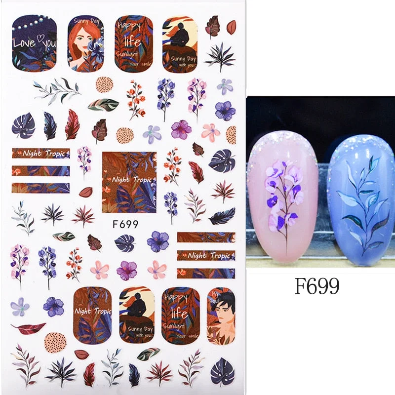 1PC Abstract Face Pattern 3D Nail Stickers Summer Autumn Lady Image Flower Leaves Sliders Decals For Nails Decoration Manicures