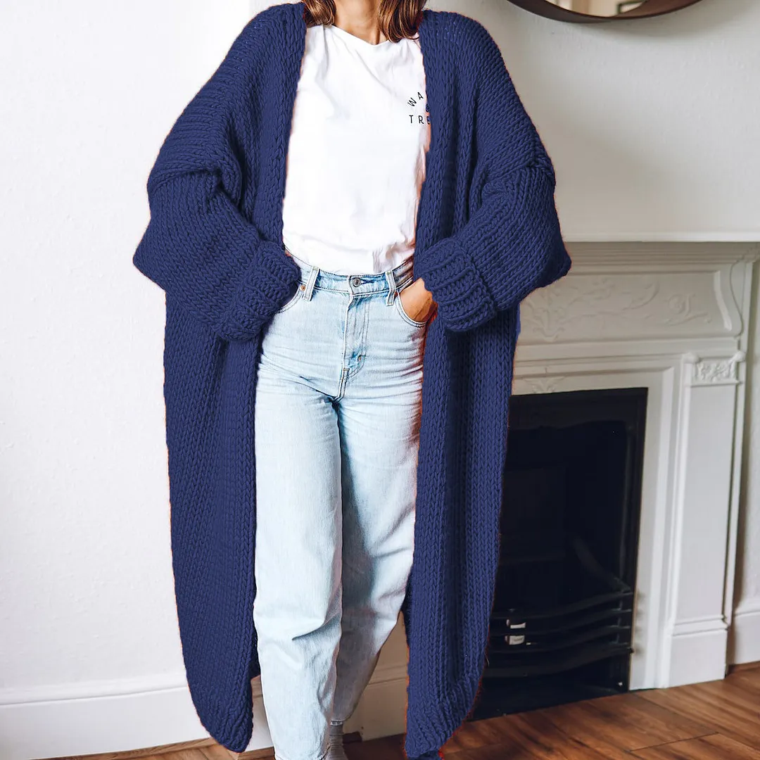 Casual Loose Long Thick Placket Sweater Cardigan