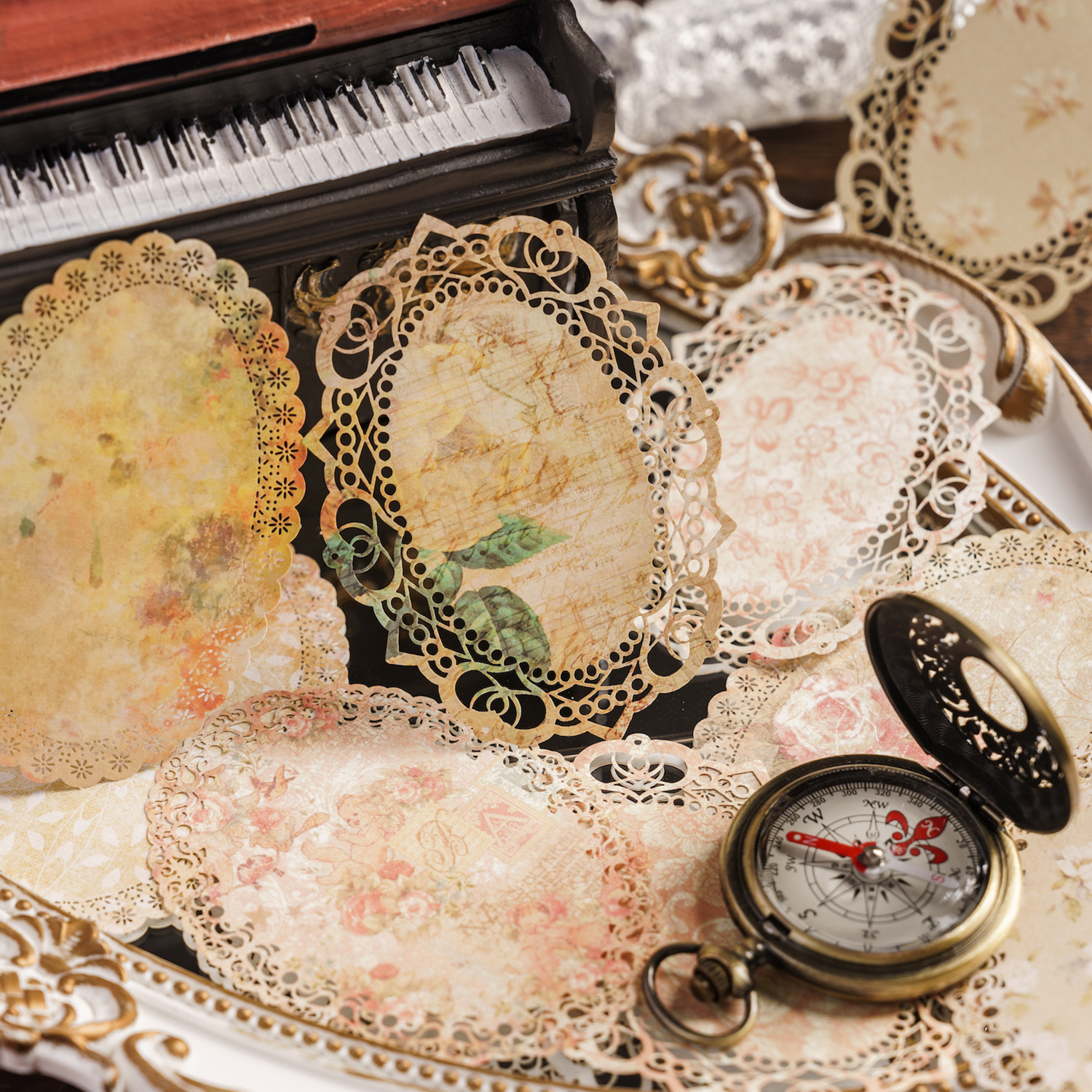 소재 종이 - 꽃 오프닝 시리즈 빈티지 레이스 플로럴 홀로우 랜드스케이프