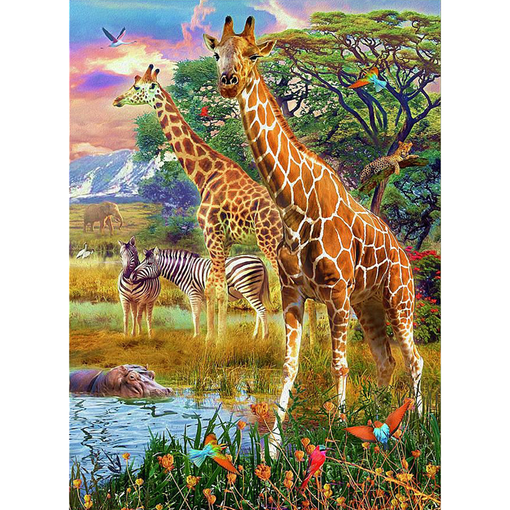 

30*40CM Round Drill Diamond Painting-Giraffe Life, 501 Original
