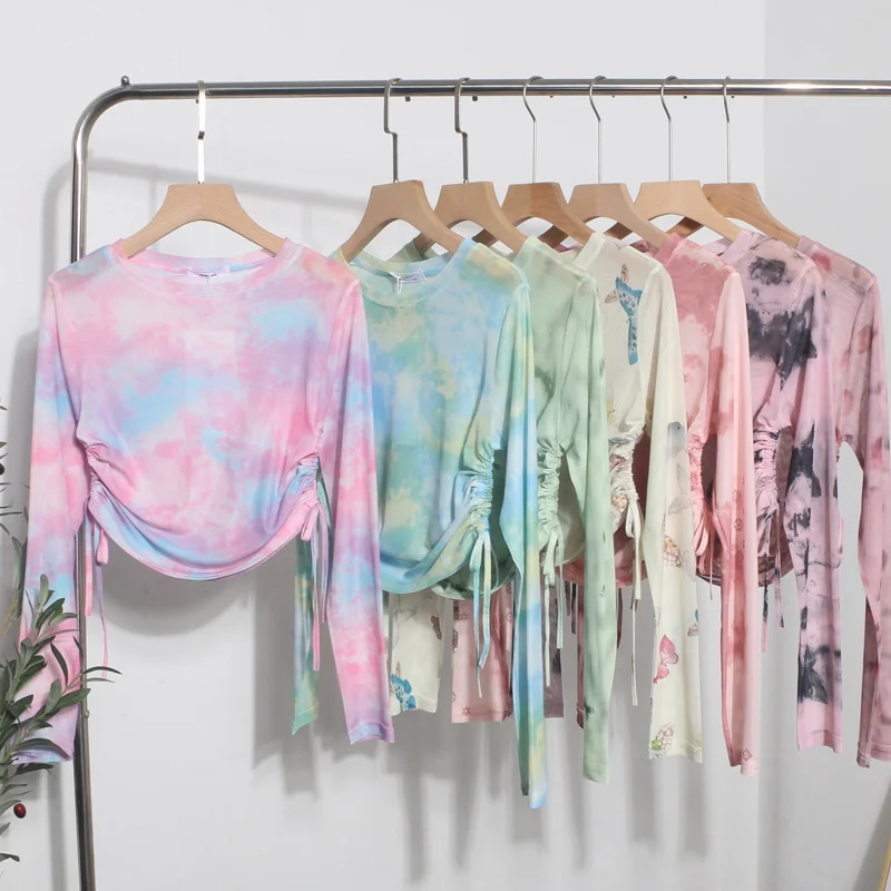 Uveng Real Shooting 2024 Summer New Long-Sleeved Short-Sleeved T-Shirt Sun Protection Shirt Thin Perspective Tie-Dye Mesh Hooder 6928