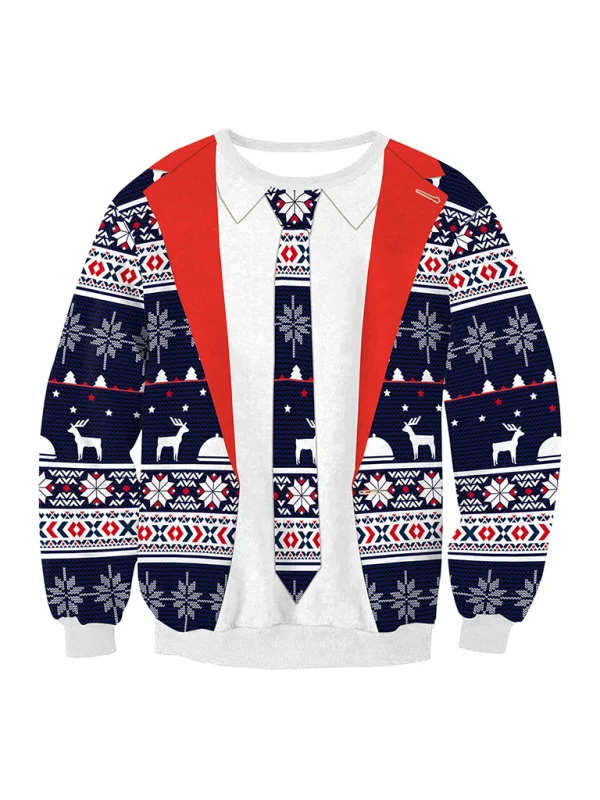 pullover sweater women santa elk long sleeve round neck loose top Flusfy
